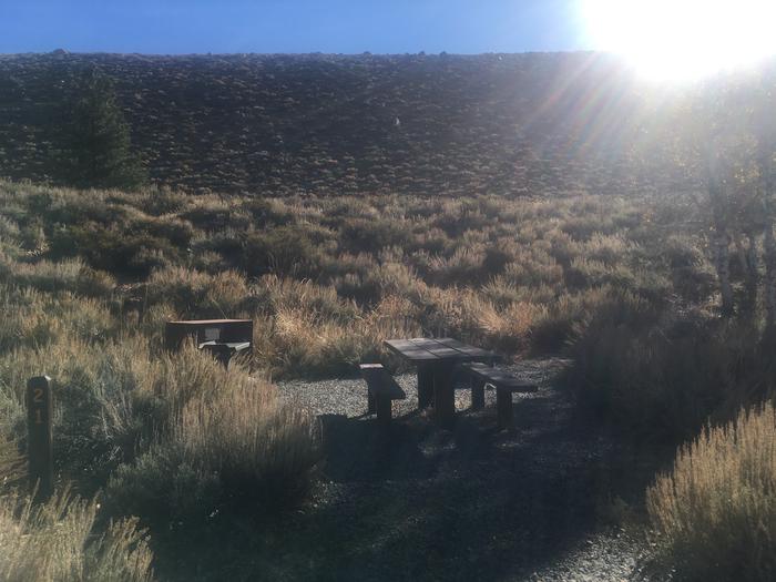 A photo of Site 021 of Loop NORTH at HONEYMOON FLAT with Picnic Table, Fire Pit, Food Storage, Tent Pad
Tent only 
