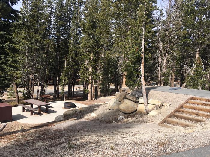 A photo of Site 014 of Loop Loop 2 at MOUNT ROSE (NV)  with Picnic Table, Fire Pit, Shade, Food Storage, Tent Pad
Steps down to picnic table/tent pad