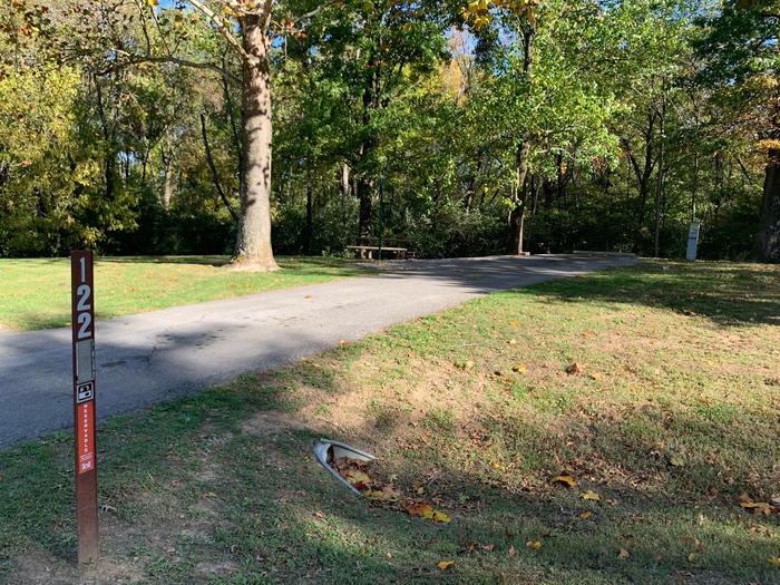 picnic table, fire pit, and extra parking located on left side of the pad. water, sewer, and electric located on the right side of the pad.