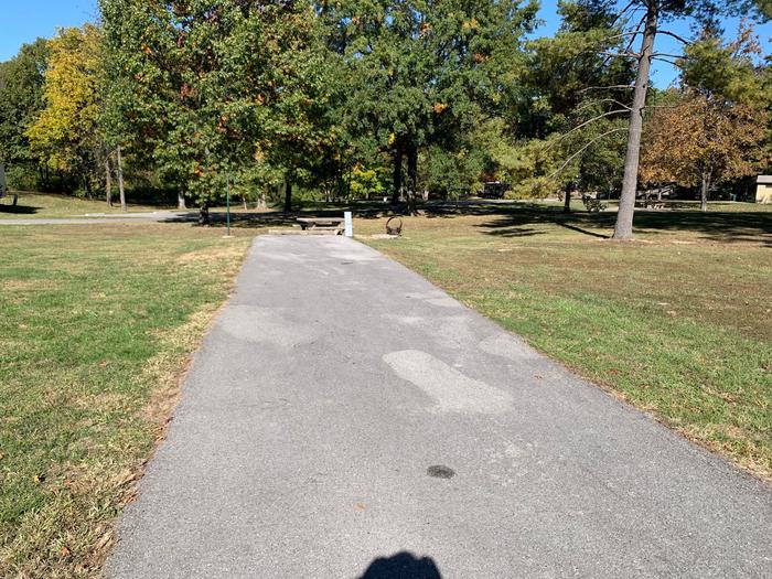 This site is located in the loop of the campground. The picnic table and fire pit are located to the left of the site. Hookups are located at the rear right corner of the paved pad.