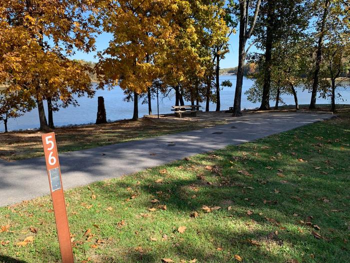 This site is located near the water, providing a great view. There are plenty of trees to provide shade. The picnic table and fire pit are on the left side of the site and electric hookup is located to the right. There is an additional pad for parking and added space.