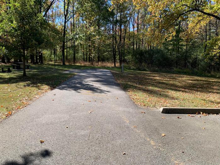 All hookups are  on the right side of the paved parking/camping pad. The picnic table and fire pit are on the right side of the pad. There are also plenty of trees providing shade. 