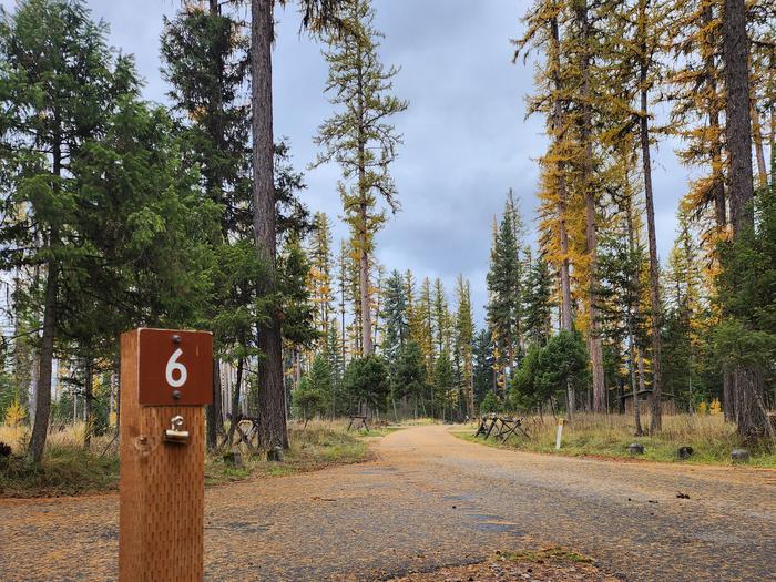 A photo of BLS06 in Loop 1 at Big Larch Campground with campsite marker, parking area.