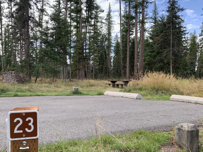 A photo of BLS23 in Loop 2 at Big Larch Campground with campsite marker, parking area. A photo of BLS23 in Loop 2 at Big Larch Campground with campsite marker, parking area.