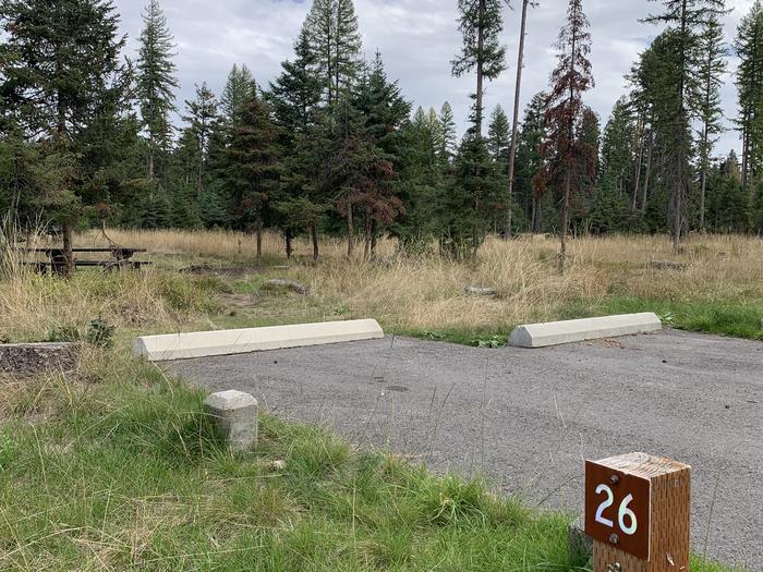 A photo of BLS26 in Loop 2 at Big Larch Campground with campsite marker, parking area.