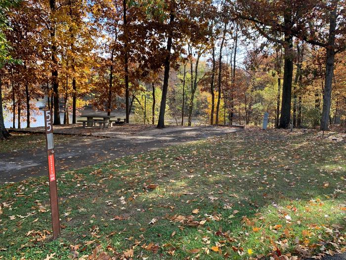 This site is located near the water, providing a great view. There are plenty of trees to provide shade. The picnic table and fire pit are on the left side of the site and electric hookup is located to the right. 