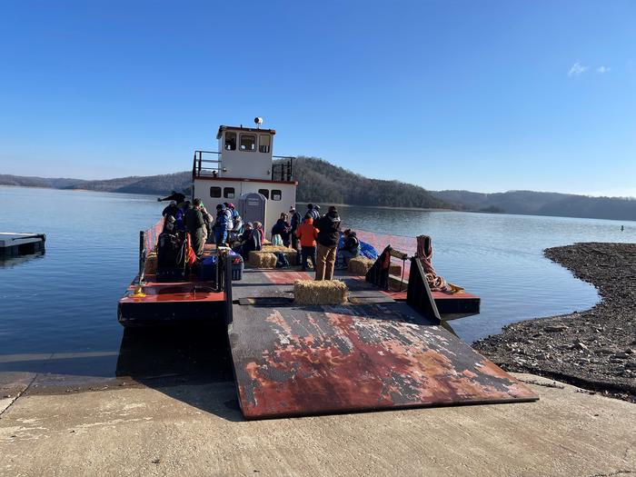 Barge pending departure from Lillydale Campground Boat Ramp