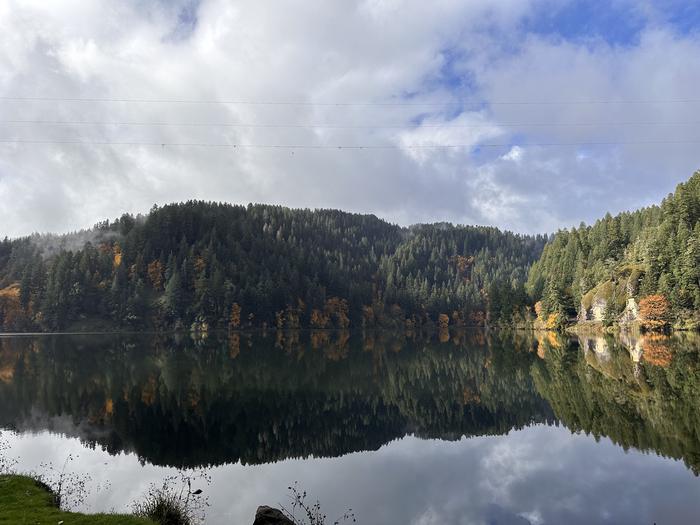 View of Loon Lake from East Shore day use area in fall season 