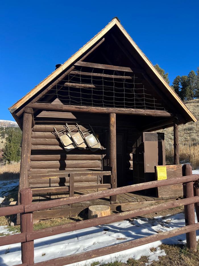 Brown Cabin with snow on the groundHells Canyon Guard Station