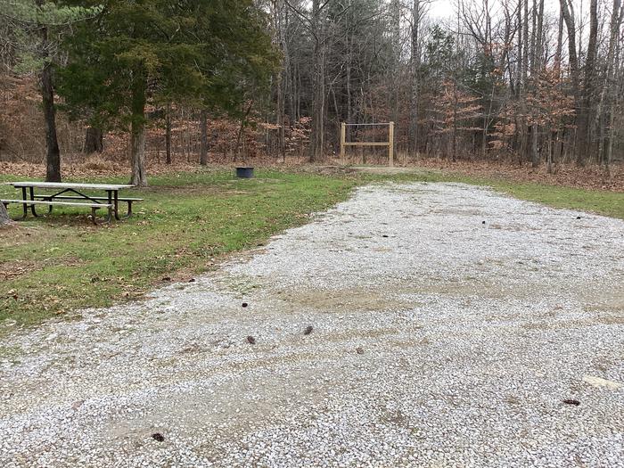 A photo of Site 8 of Loop Hickory Ridge Campground at Hickory Ridge Campground with Picnic Table, Fire Pit, Shade, and Hitching Post.