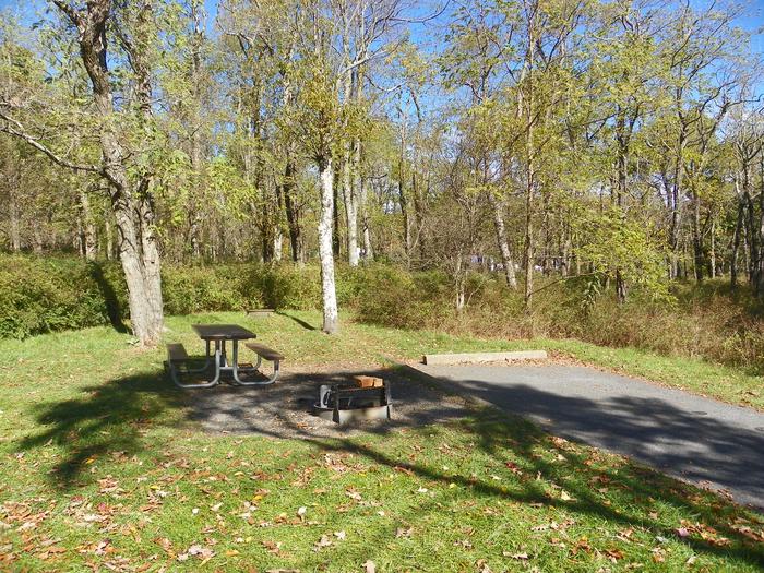 Site B 114Site has a driveway, tent pad, picnic table, and fire pit. 