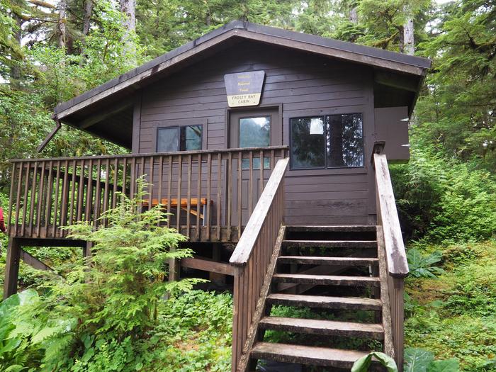 Frosty Bay Cabin, brown cabin surrounded by greeneryFrosty Bay Cabin