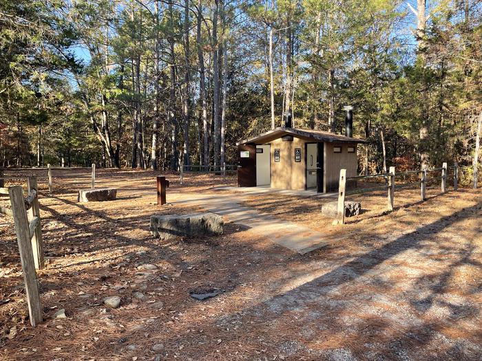 A photo of vault toilets at Chickamauga Battlefield campground.