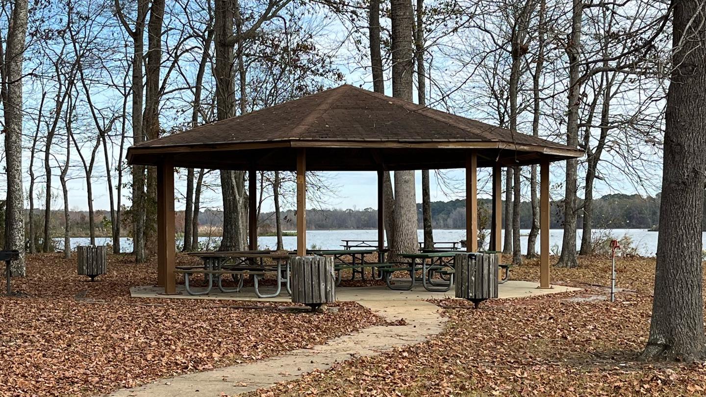 Blue Bluff Picnic Shelter overlooking Tennessee Tombigbee Waterway.A beautiful view of Aberdeen Lake on the Tennessee Tombigbee Waterway.