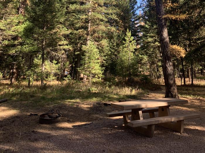 A photo of Site SLS14 in Loop 2 at Seeley Lake Lolo Campground (MT) with picnic table, fire ring. 