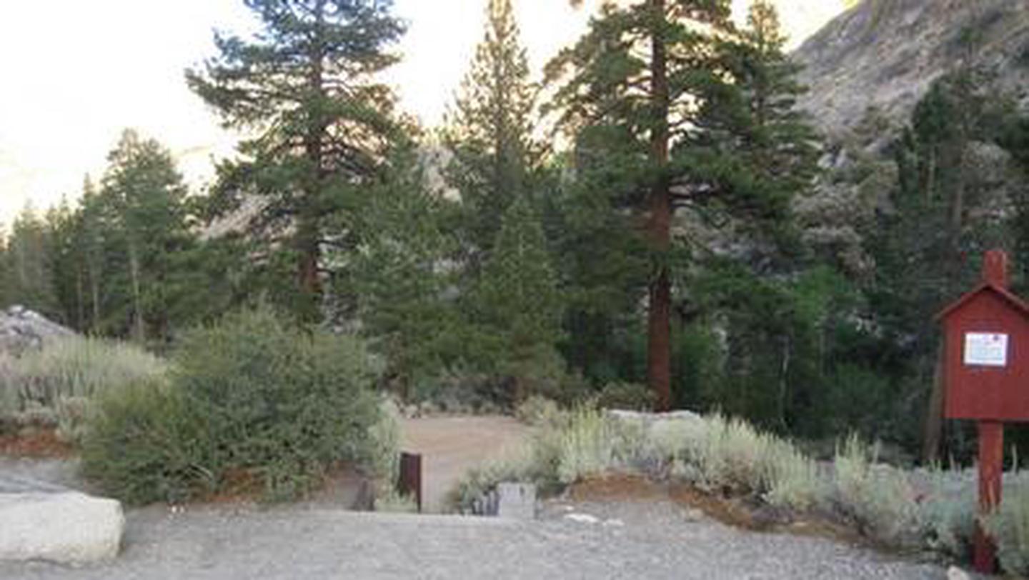 A gravel group campsite in the forestBishop Park Group Campground