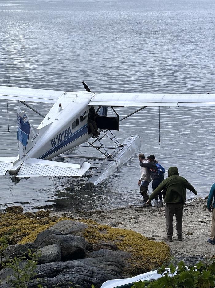 Visitors getting dropped off by floatplaneArriving by floatplane to Anan