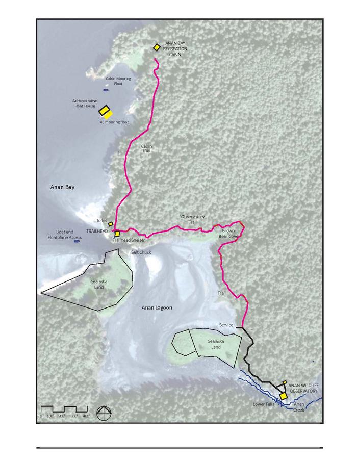 Map of Anan Wildlife ObservatoryMap of Anan Wildlife Observatory and Anan Bay Cabin. 