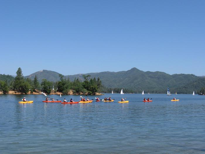 A Ranger-led kayak tour heading out across the lake.Whiskeytown Sunrise