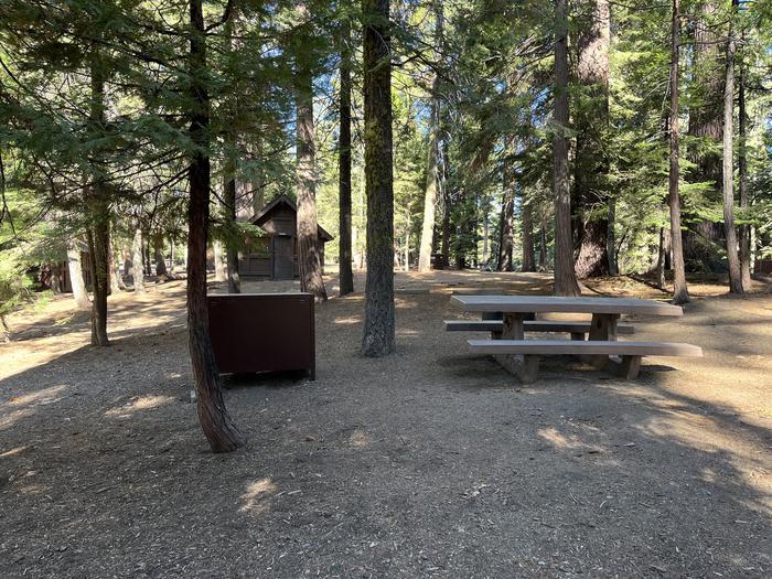 Included bear box, picnic table, and fire ring in site nearby public restroomBear box, picnic table, and fire ring in site nearby public restroom