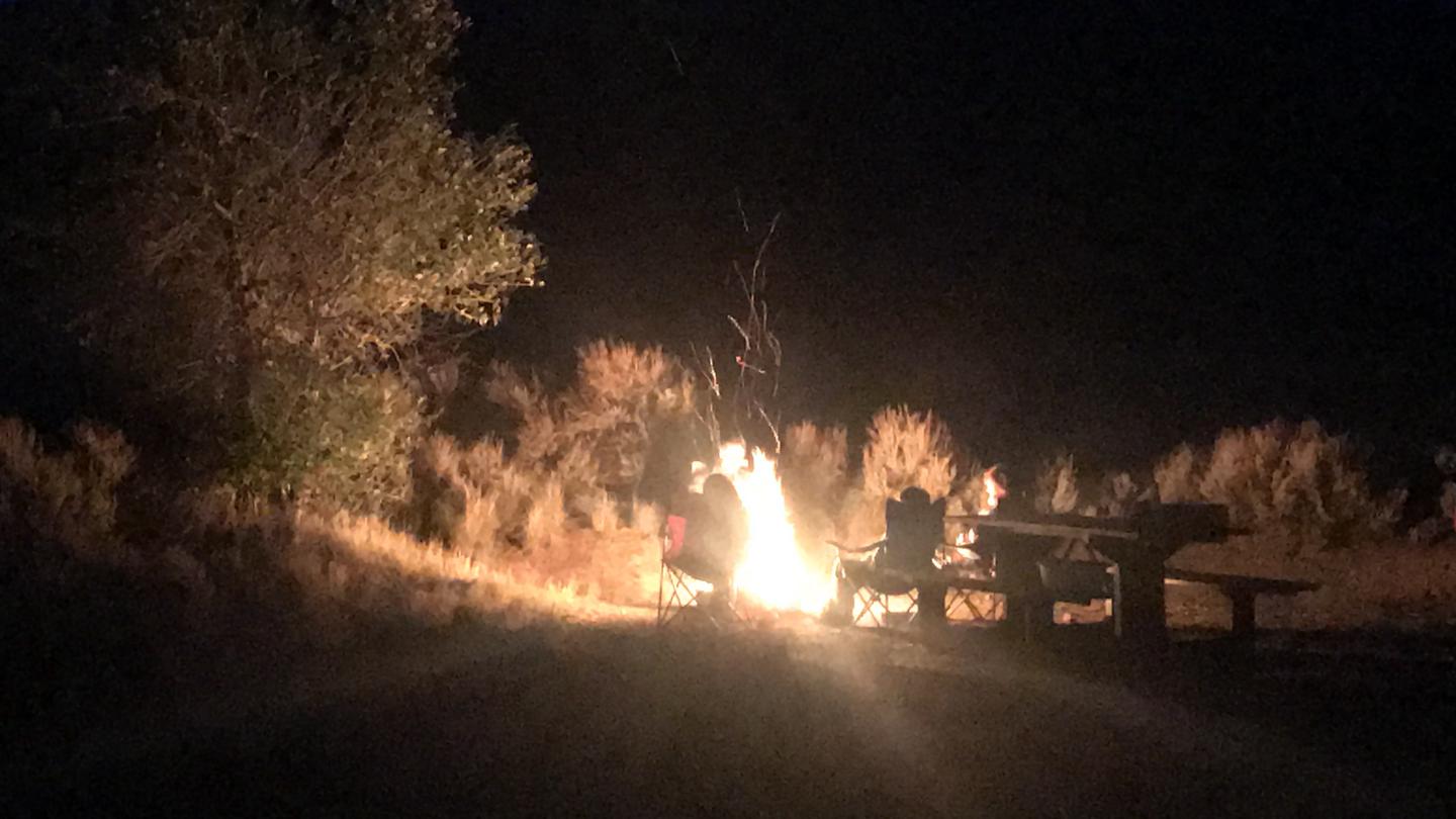 A blazing campfire at Elk Creek Campground
