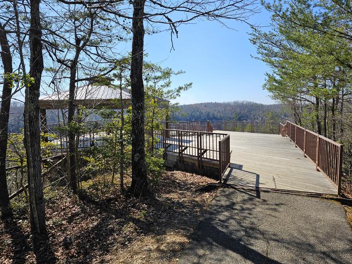 Trail leads onto the deck of the overlook.Entrance to the gazebo overlook.