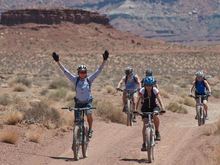 A group of mountain bikers on the White Rim Road