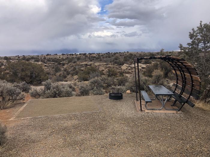 Tent pad, picnic table, and fire ring at Site 17