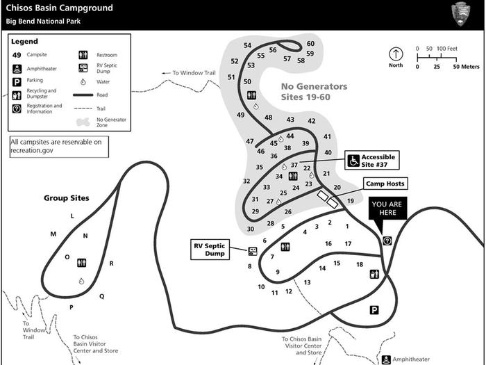 Chisos Basin Campground Map showing Group Campground