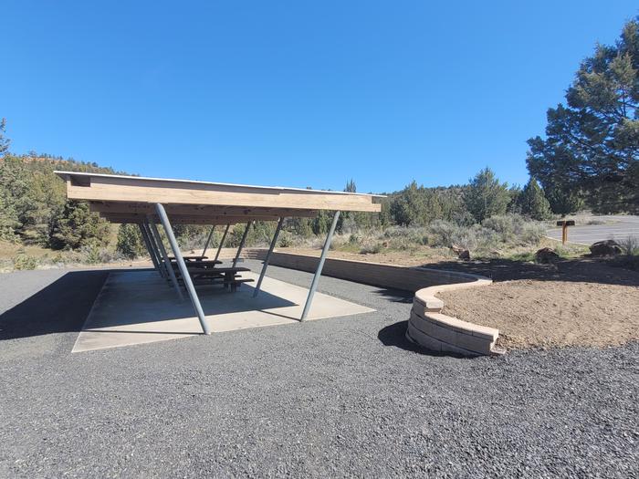 Group site #1 entrancePavilion with picnic tables and fire ring, paved parking lot for four vehicles plus overflow options.