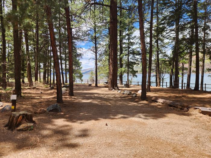 camp site parking spur with picnic table and fire ring near lakeSite 17, premium, lakeside