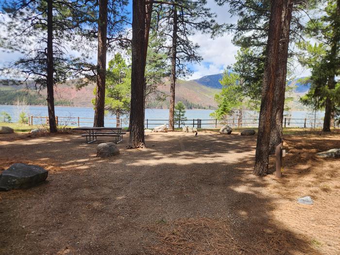 Parking spur for campsite, in pines, lake viewSite 18, Premium, Lakeside.