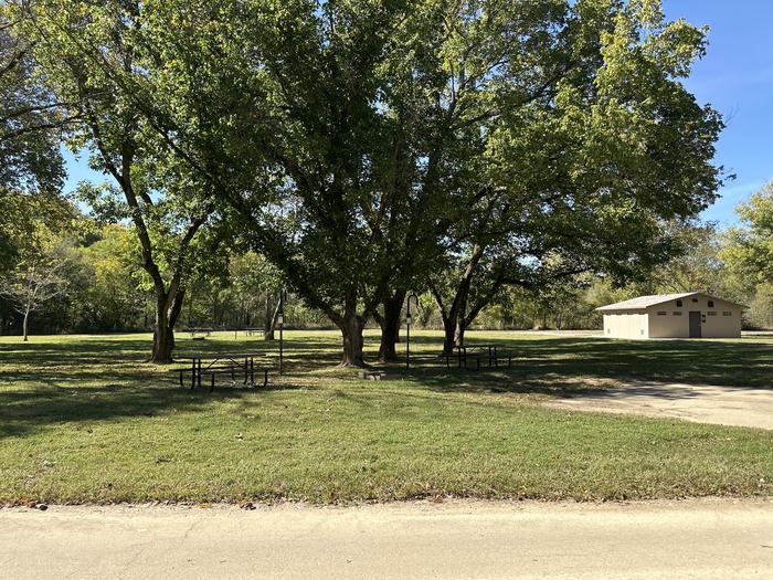 A photo of Site 417 of Loop Loop 400 at ALLEY SPRING with Picnic Table, Fire Pit, Lantern Pole