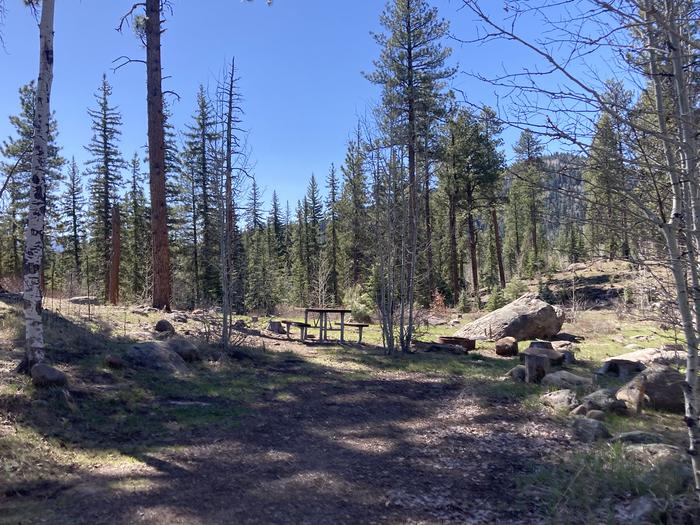 A photo of Site 53 of Loop A at WILLIAMS CREEK CAMPGROUND with Picnic Table, Fire Pit, Shade