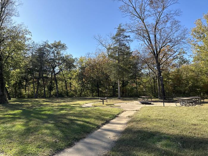 A photo of Site G01 of Loop Alley Spring Group Sites at ALLEY SPRING with Picnic Table, Fire Pit, Lantern Pole