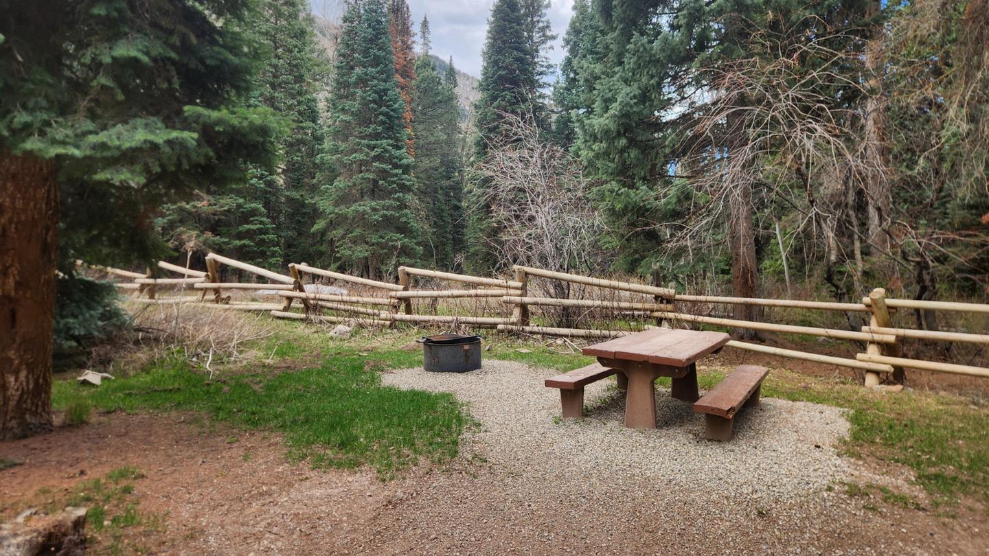 Typical camp site in Kroeger campground with picnic table and fire ring