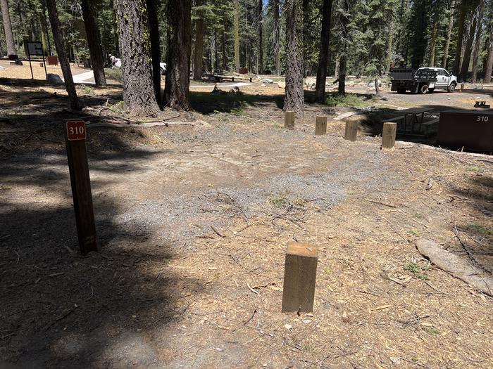 A photo of Site 310 of Loop 3 at Crane Flat Campground with Picnic Table, Fire Pit, Food Storage