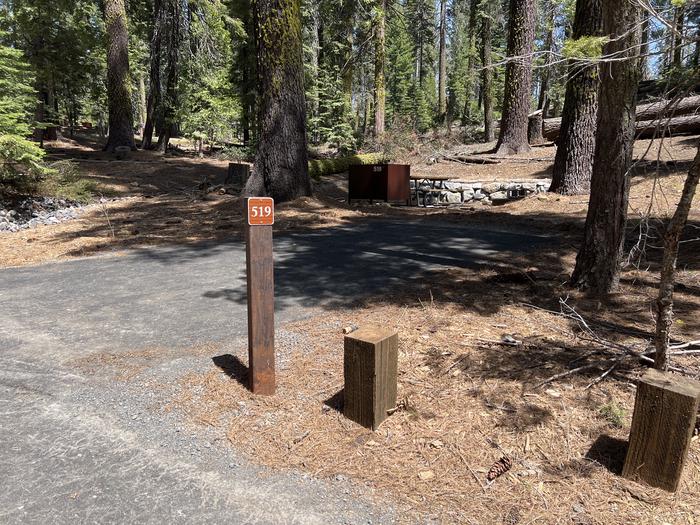 A photo of Site 519 of Loop 5 at Crane Flat Campground with Picnic Table, Fire Pit, Food Storage