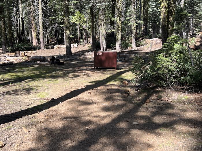 A photo of Site 500 of Loop 5 at Crane Flat Campground with Picnic Table, Fire Pit, Food Storage