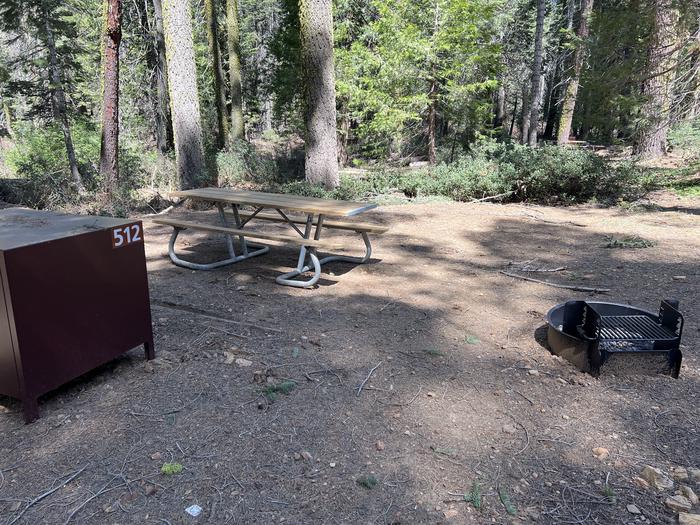 Site 512 food locker, fire ring and table.