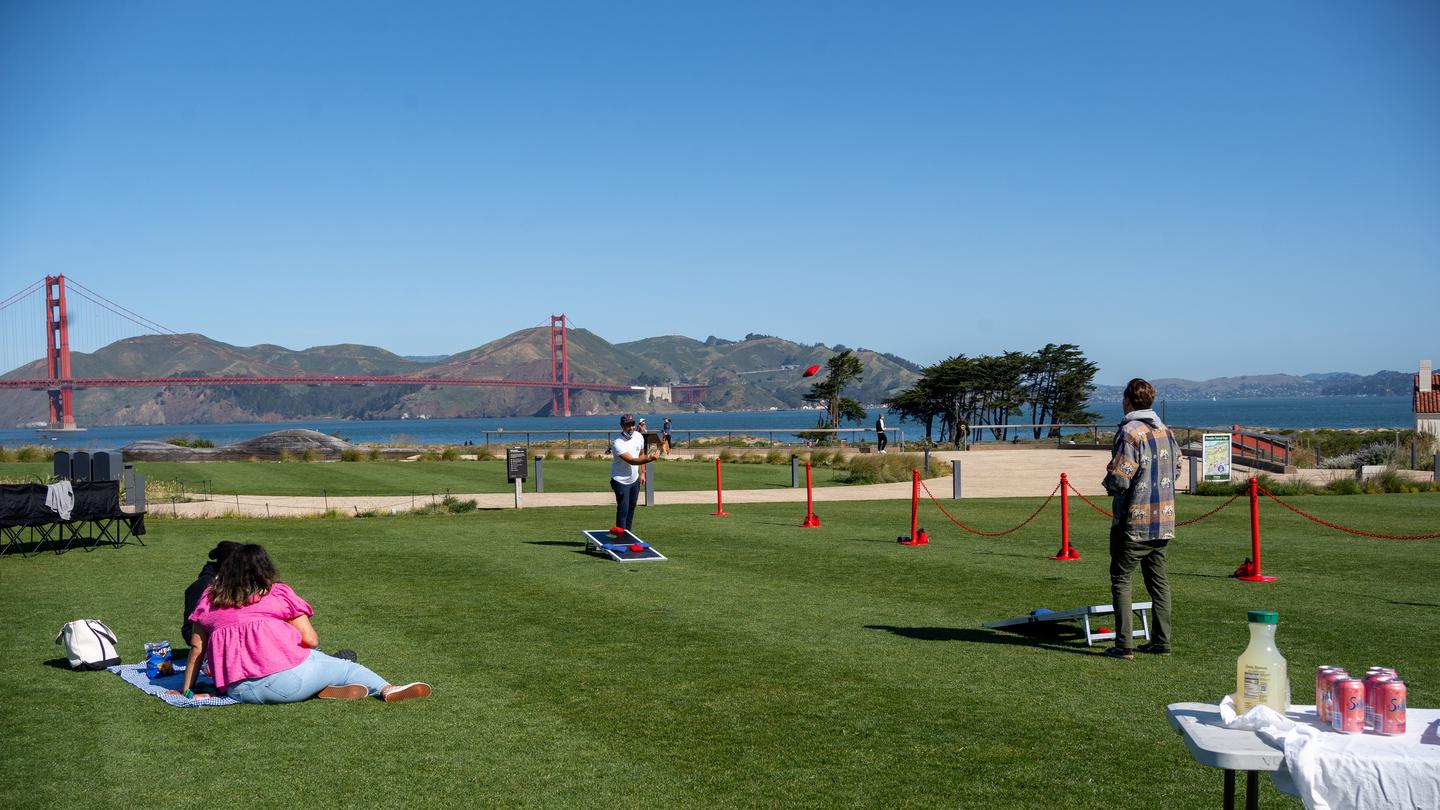 Enjoy a casual Picnic on the East Meadow Lawn with sweeping views of the Golden Gate Bridge