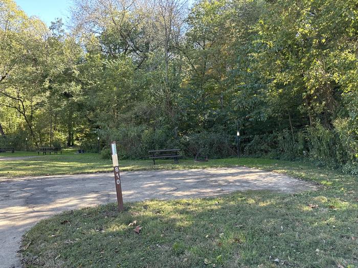 A photo of Site 810 of Loop Loop 800 at ALLEY SPRING with Picnic Table, Fire Pit, Shade, Lantern Pole
