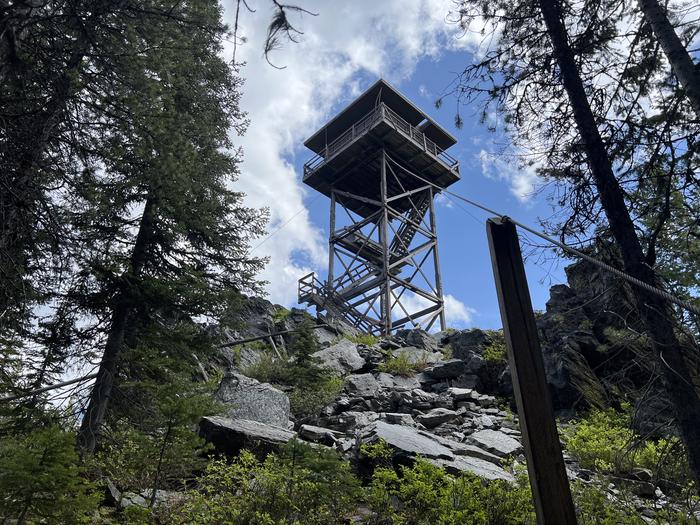 A photo of the Up Up Lookout Tower from ground level. 