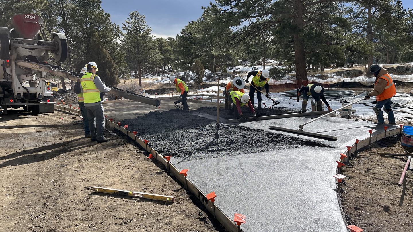 New parking areas and walkways are being constructed in Moraine Park Campground