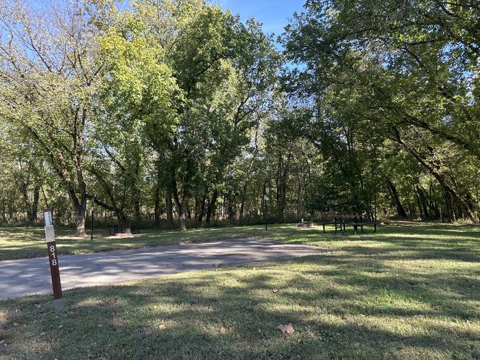 A photo of Site 818 of Loop Loop 800 at ALLEY SPRING with Picnic Table, Fire Pit, Shade, Lantern Pole