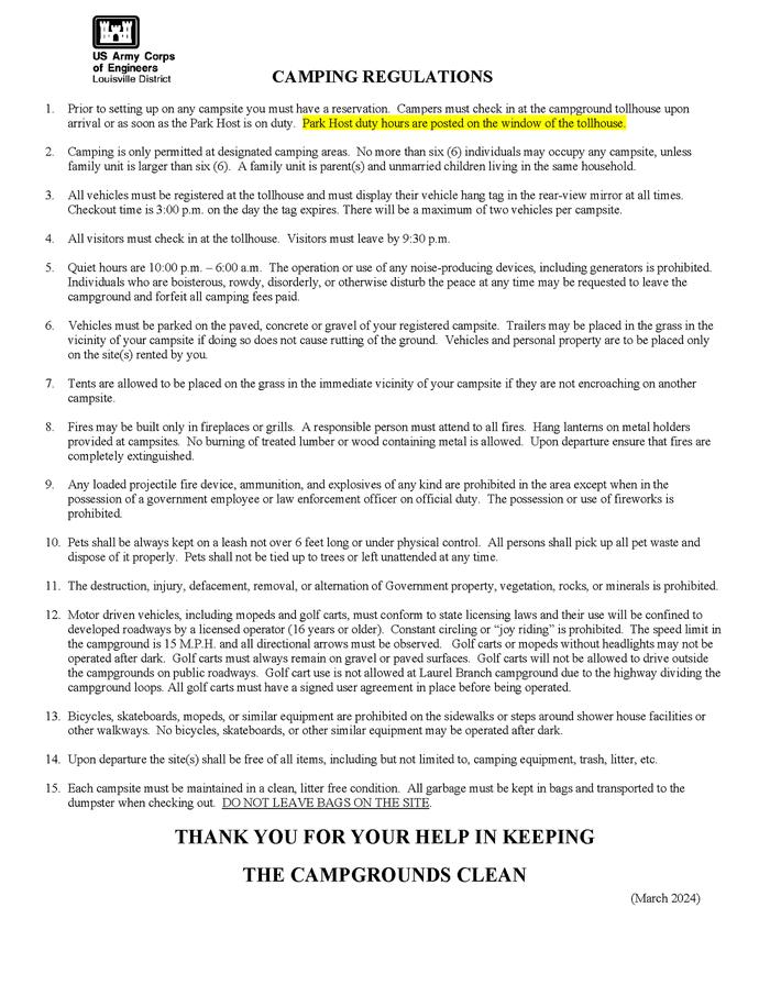 Campground RegulationsCampground Rules and Regulations