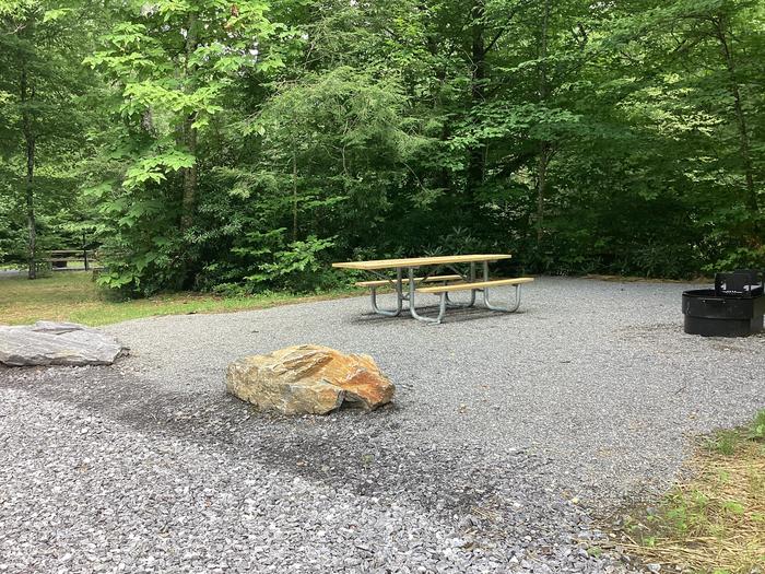 A photo of Site 005 of Loop River at BLACK MOUNTAIN CAMPGROUND with Picnic Table, Fire Pit, Shade, Tent Pad, Waterfront, Lantern Pole