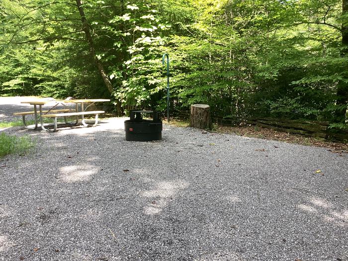 A photo of Site 007 of Loop River at BLACK MOUNTAIN CAMPGROUND with Picnic Table, Fire Pit, Shade, Tent Pad, Waterfront, Lantern Pole