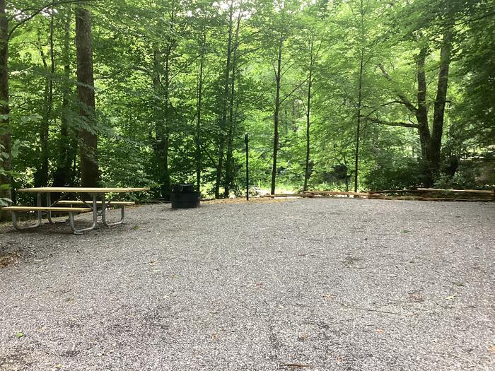 A photo of Site 001 of Loop River at BLACK MOUNTAIN CAMPGROUND with Picnic Table, Fire Pit, Shade, Waterfront, Lantern Pole