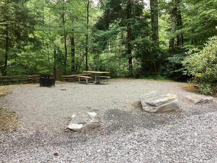 A photo of Site 004 of Loop River at BLACK MOUNTAIN CAMPGROUND with Picnic Table, Fire Pit, Shade, Waterfront, Lantern Pole